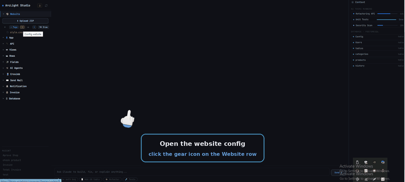 Open the website config and set the domain