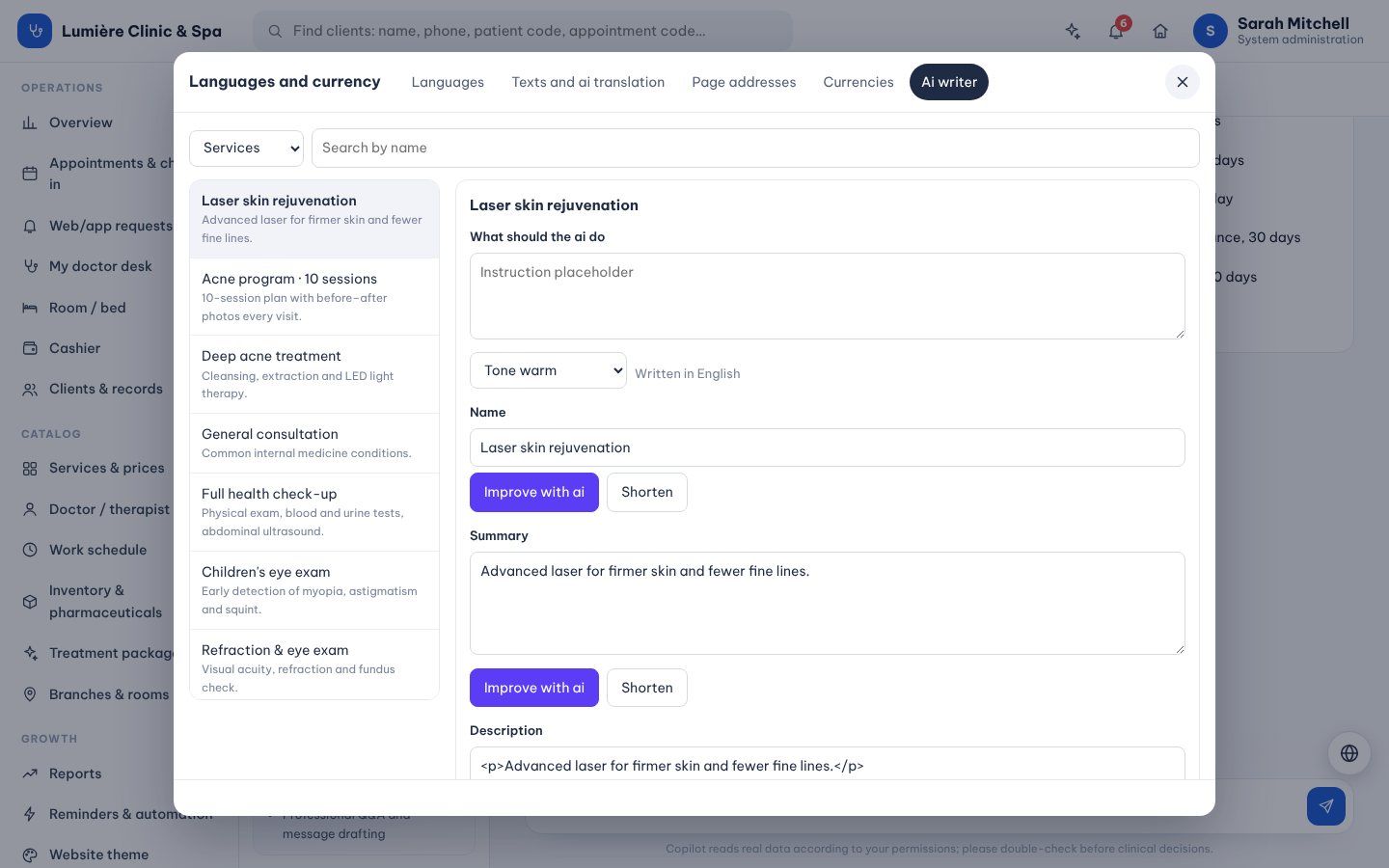 The AI writer with a service open.
