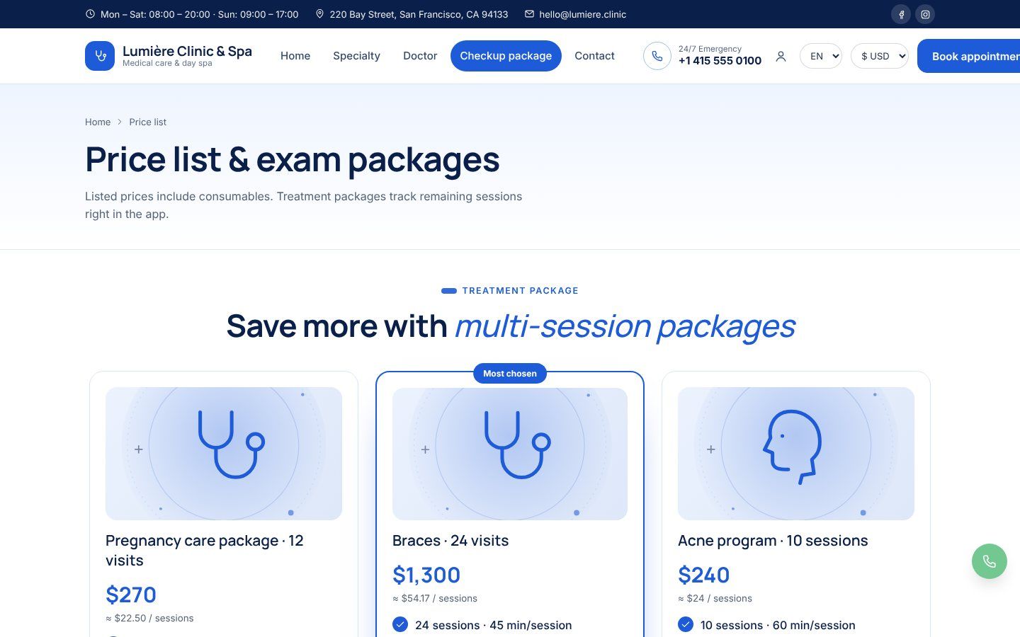 Price list & packages