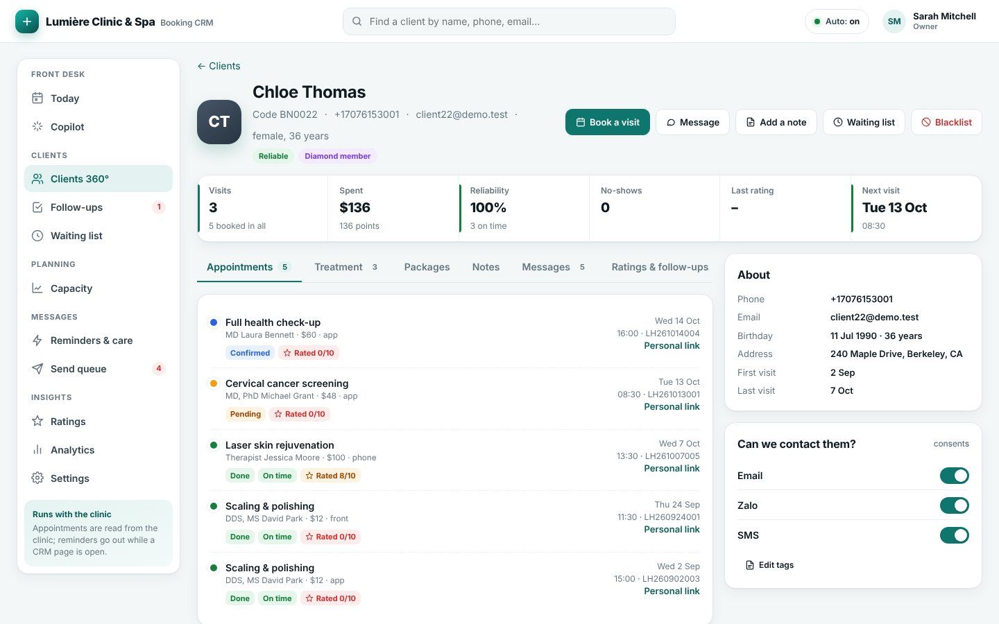Reliability, visits and value of every client