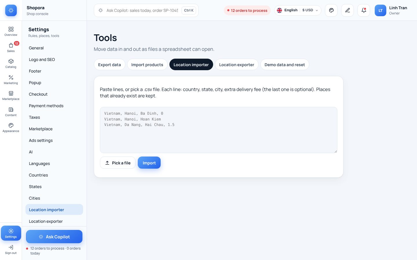 Paste lines or pick a .csv file.