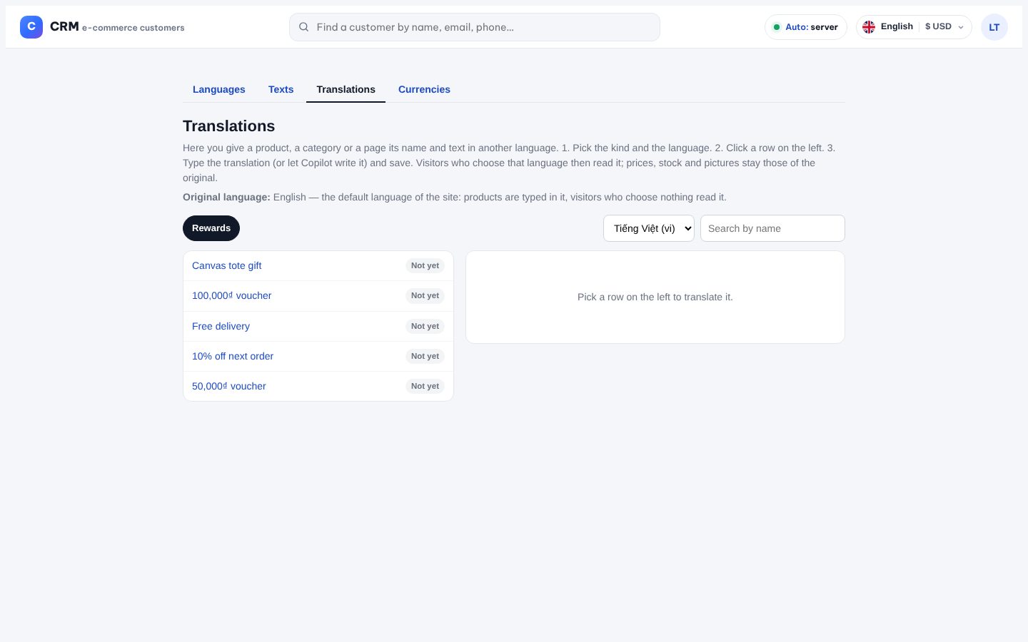 Your rewards and screens in every language