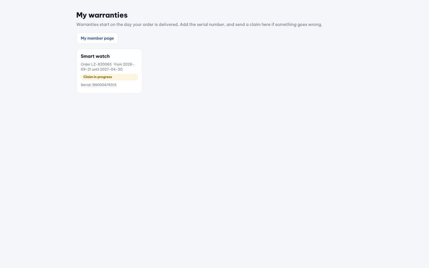 Warranty page