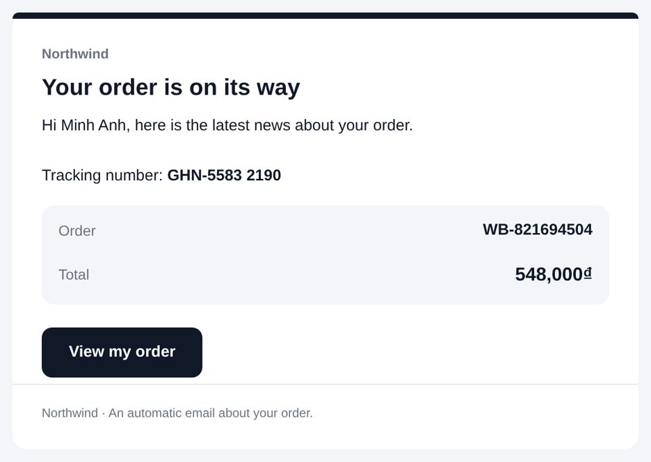 The email the buyer receives when you mark the order as shipped.