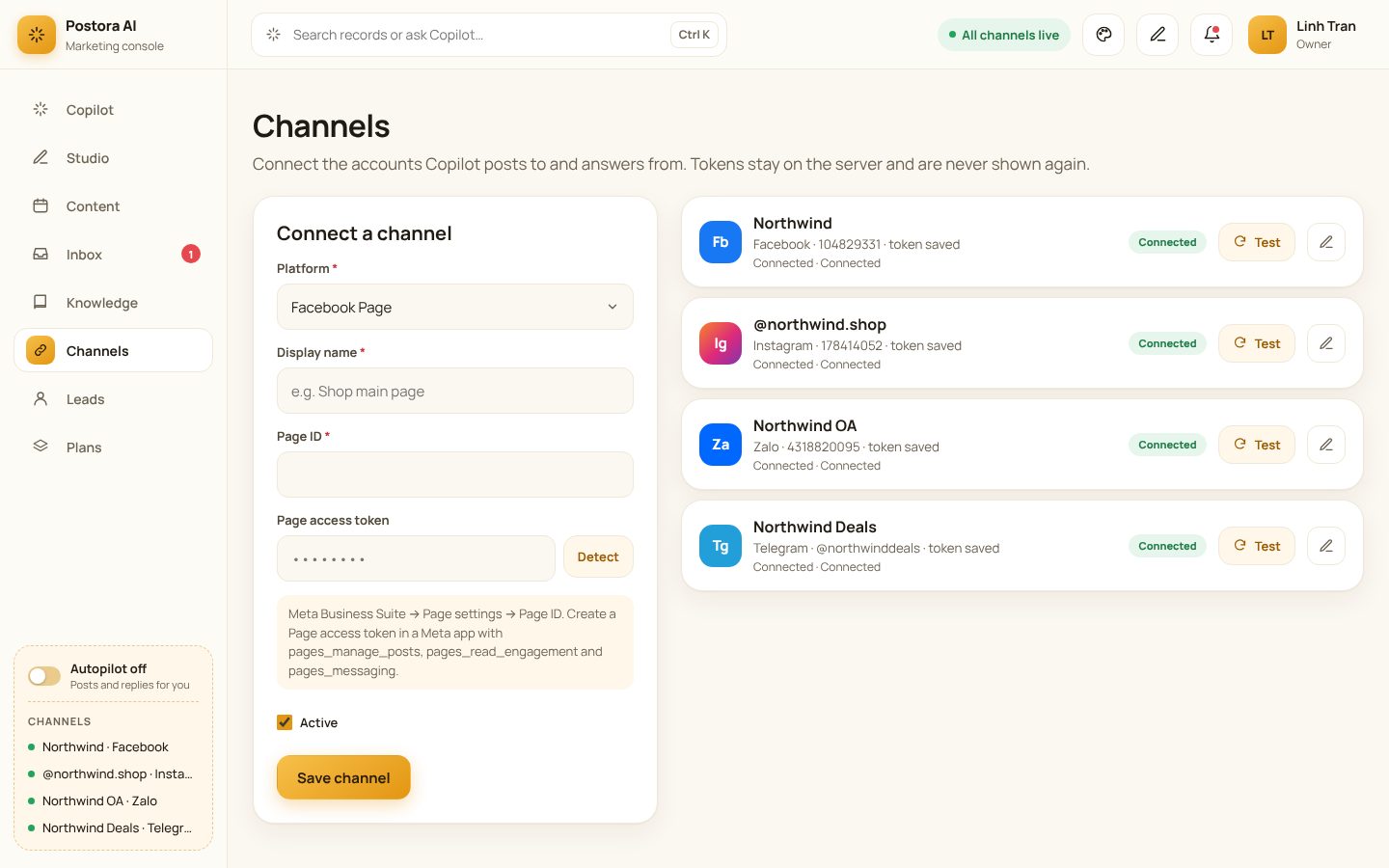 Four channels connected and tested.