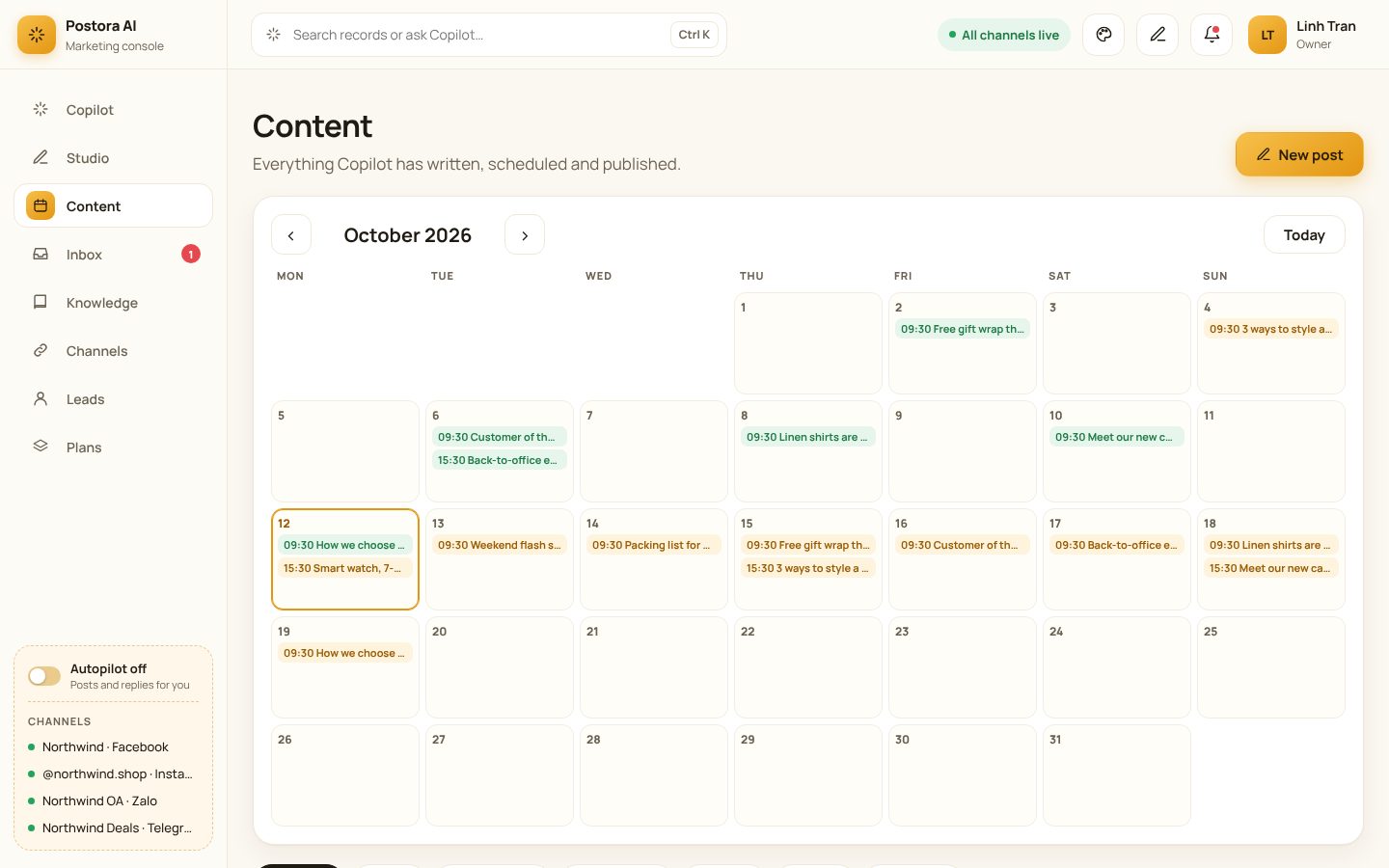 October on the calendar: published and scheduled posts.