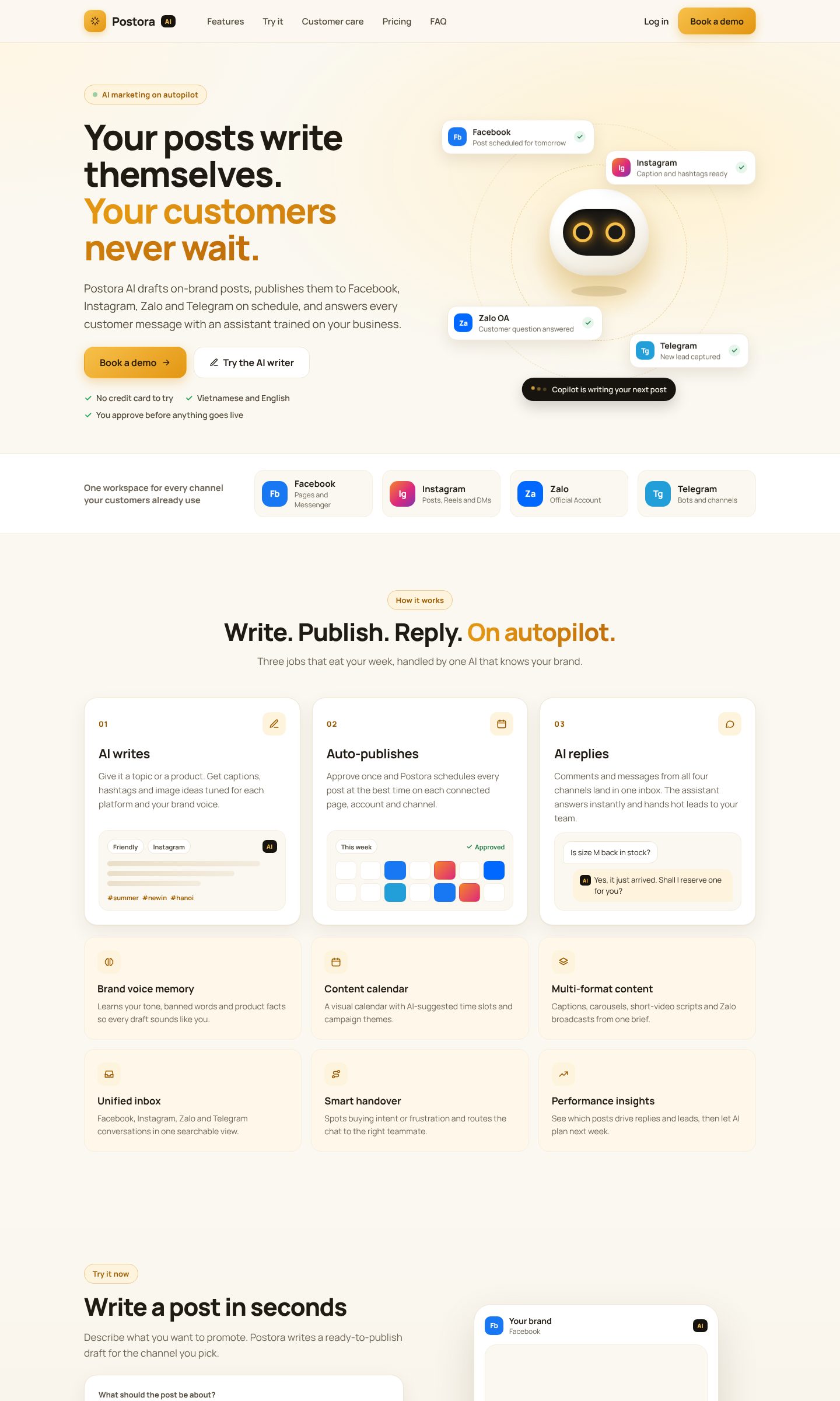 The public page of Postora AI.