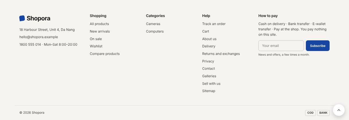 The footer with the newsletter sign-up.