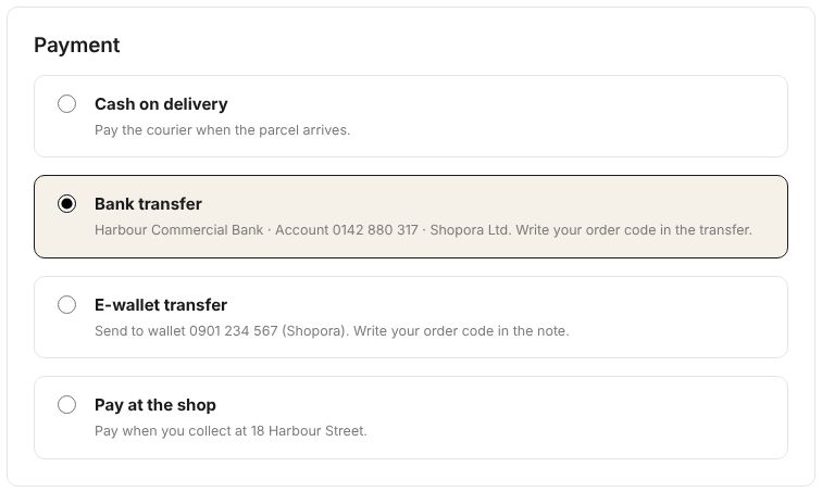 The payment choices at checkout.