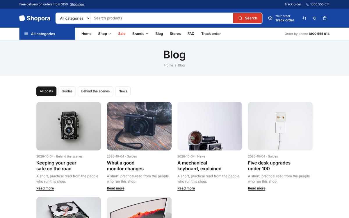The blog with category filters.