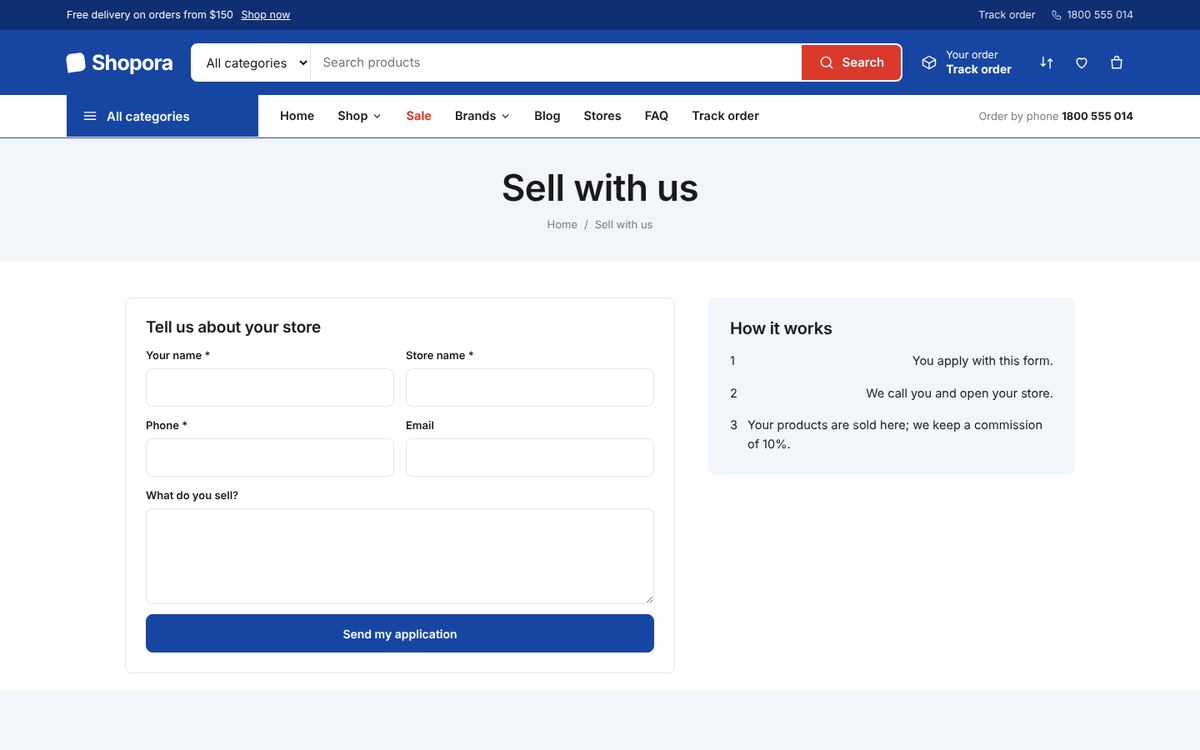 The page where sellers apply for a store.